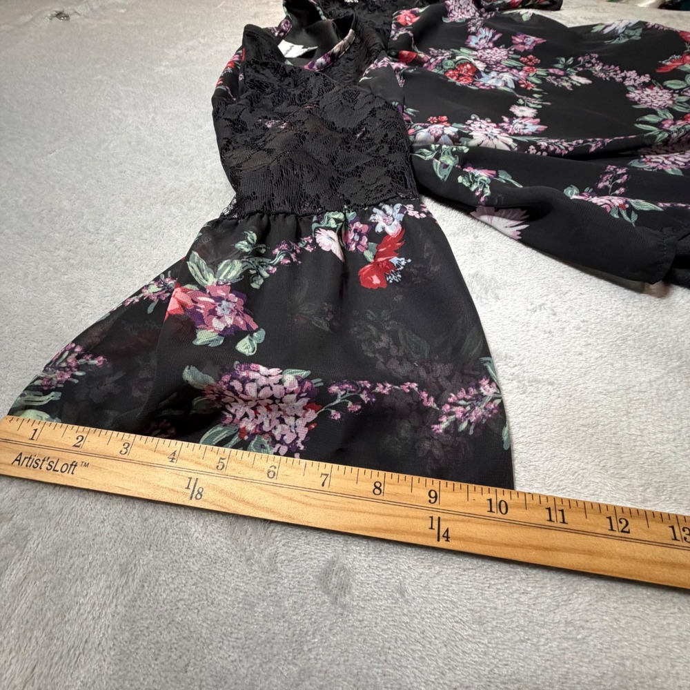 BonWorth‎ Floral Lace Bell Sleeve Blouse Black MP Whimsygoth Boho Dark Romantic - Picture 7 of 10